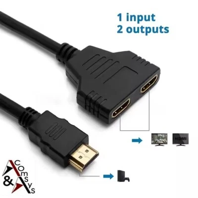 COMSYS 1 -in- 2 Splitter HDMI Verteiler Adapter PC TV Konsole Full HD 1080p 4K vergoldt