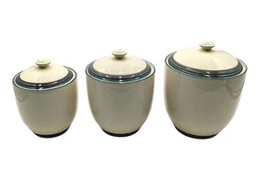 Pfaltzcraff Ivory W/ Blue & Green Trim Cookie Jar / Flour Cannister Set Of (3) - Picture 1 of 4