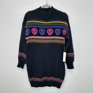 ModCloth Candy Skull Black Mockneck Sweater Dress Halloween Grunge Size XS NWT - Picture 1 of 9