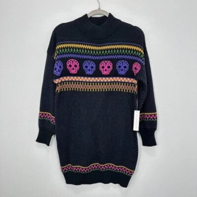 ModCloth Candy Skull Black Mockneck Sweater Dress Halloween Grunge Size XS NWT - Image 1 of 4