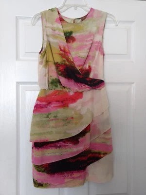 Vestido vaina para mujer talla 2 ALI RO 100 % seda multicolor sin mangas en capas Foto 1 de 4