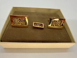 SIMMONS Vintage Open Cut Work Cuff Links & Tie Tack Set, Old New Stock - Picture 1 of 3