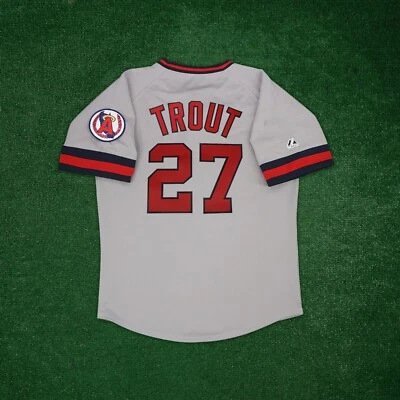 Mike Trout California Angels Men's Cooperstown Grey Road Jersey w/ Team Patch - Image 1 of 4