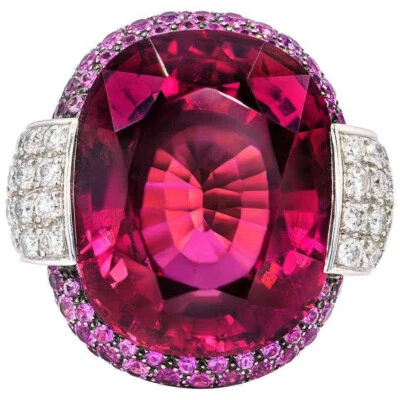 30 ct Pink Sapphire & Purple Tourmaline & White 935 Silver Lab Created Ring - Image 1 of 4