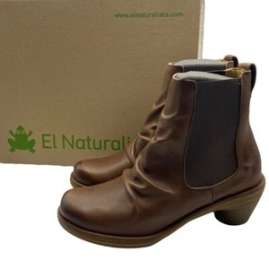 El Naturalista Boots Aqua 5355 Brown Leather Heeled Ankle Comfort Sz 37 Womens - Picture 1 of 16