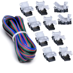 10PCS RGB LED Connector 4 Pin for LED Strip Light with 16ft/5M Extension Cable - Picture 1 of 9