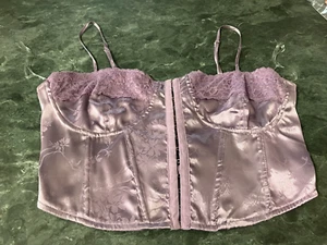 NWOT L.A. Hearts Violet Purple Floral Satin Lace Up Bustier Strappy Crop Cami M - Picture 1 of 11