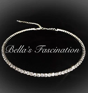 Crystal Clear Rhinestone Choker 1 Single Row Chain Clasp Bridal Jewelry Necklace - Picture 1 of 2