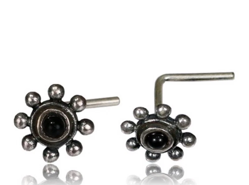 PLATA ESTERLINA FLOR PIEDRA NEGRA FORMA DE L NARIZ PERNO NARIZ PASADOR HUESO ANILLO TRAGUS Foto 1 de 1