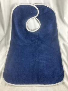 Adult Size Terry Cloth Bib Navy Blue White Trim 26x18” Washable Reusable - Picture 1 of 4