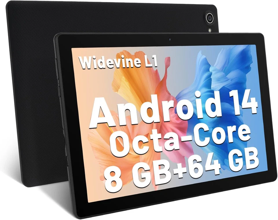Tablet 10" Android 14 Octa-Core 8GB RAM 64GB ROM + Estensione 1TB TF Nero+Bianco - Immagine 1 di 4