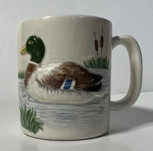 Taza/taza de pato mallardo Otagiri de colección cola de gato 1981 en relieve pintado a mano 3D Japón - Imagen 1 de 15