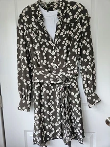 Juicy Couture Silk Shirt Dress Brown White Flowers Size M New Without Tag - Picture 1 of 15