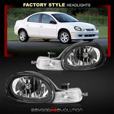 For 2000-2002 Dodge Neon Replacement Black Head Lights Bumper Signal Lamps Set - Image 1 of 4