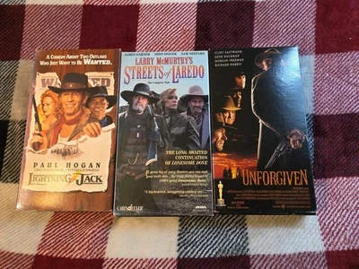 3 Western Vhs Lot- Unforgiven, Lightning Jack, Larry McMurtry's Streets Of Lared - Image 1 of 4