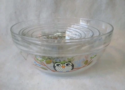 CUENCOS DE VIDRIO MULTIFUNCIONALES para anidación con lindos búhos - Juego de 5 Foto 1 de 4