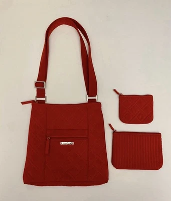 Bolso Bandolera Vera Bradley Hipster Rojo Acolchado, Bolsa Mediana, Bolsa Pequeña - 3 piezas Foto 1 de 4
