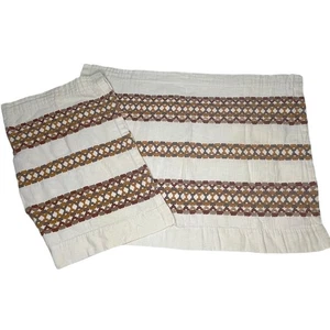 Vtg Cafe Curtain 1970s Red Brown Fringe Cotton 31x24 Single Panel - Picture 1 of 8