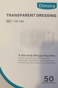 Transparent Film Dressing 50 Packs, Waterproof Adhesive Clear Bandages 4 in x 5i - Picture 1 of 2