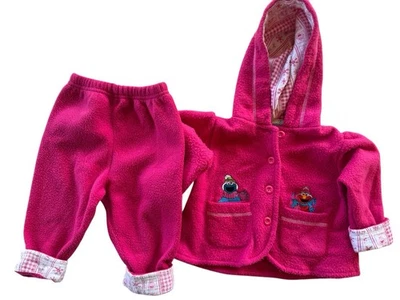 Vintage Sesame Street Pink 2 Piece Set Elmo & Cookie Monster Size 12M - Image 1 of 4