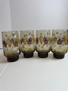 vintage libby butterfly gold cups 4 glasses set pyrex smokey 6” Barware - Picture 1 of 3