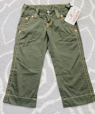 Calça Capri True Religion Sammy Big T Vintage Feminina Olive Crop Tamanho 25 Orig $265 - Imagem 1 de 4