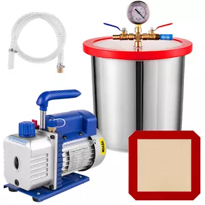 4CFM Vacuum Chamber Degassing 13.5L Vacuum Pump Air Condition Gauge - Picture 1 of 12