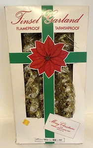Vintage Christmas Tinsel Garland Gold and White 25ft X 2 inches Made in the USA - Picture 1 of 8