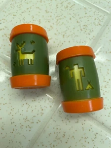 Vintage St Labre Indian School Plastic Salt & Pepper Shakers | Green & Orange - Picture 1 of 6