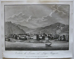 Veduta Locarno Lago Maggiore Ticino Schweiz Orig Aquatinta Bussi 1800 Suiza - Picture 1 of 5