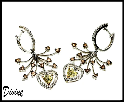PENDIENTES CORAZÓN 18K, DIAMANTES AMARILLOS, COÑAC Y BLANCOS DE LUJO. DECLARACIÓN, ART DECO Foto 1 de 4