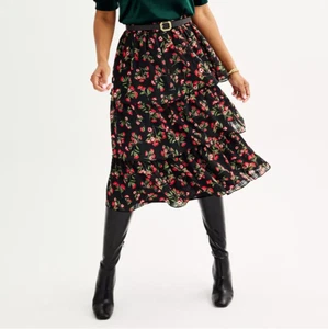 Draper James RSVP Women’s Yiered Ruffle Black Floral Skirt Size Medium MSRP $58 - Picture 1 of 8
