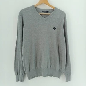 Henri Lloyd Mens Jumper Size L Grey V Neck Long Sleeve Embroidered Logo Pullover - Picture 1 of 9