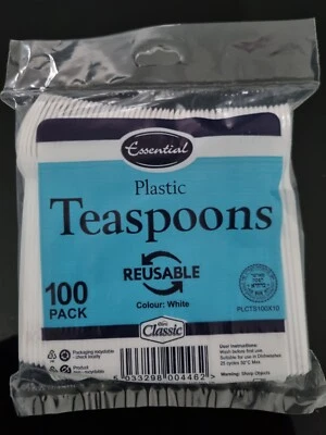 200 White Plastic Tea Spoons, 100 Per Pack, Disposable/reusable  - Image 1 of 4