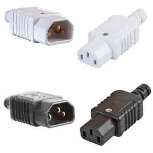 REWIREABLE IEC C13 FEMALE SOCKET, C14 MALE PLUG, 250V 10A INLINE CABLE CONNECTOR - Picture 1 of 3