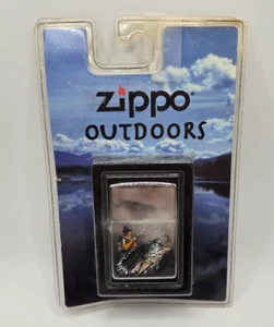 Unfired Vintage 1998 Zippo Fly Fishing Fisherman Chrome Lighter Bass Trout - Picture 1 of 2