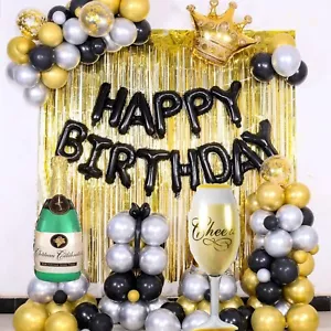 Black Birthday Balloons set Black and Gold Self Inflating Banner Birthday BALOON - Picture 1 of 6