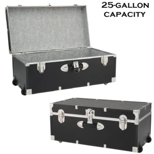 Storage Containers w/Wheels 30" Rolling Trunk Lockable Foot Locker Chest Dorm Bl - Picture 1 of 10