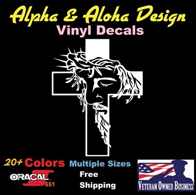 Calcomanía adhesiva para ventana cruzada cara de Jesús coche camión Yeti computadora portátil Foto 1 de 4