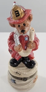 The Boyd's Collection Ceramic Fireman Bear Hinged Lid Vintage Trinket Box - Picture 1 of 4