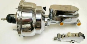 7" Dual Chrome Power Booster with Flat Top Master Cylinder Disc Drum Prop Valve - Picture 1 of 1