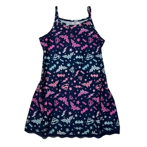 DC Comics Superhero Lace Trim Slip Dress Symphony Blue Girls S Small 6/6X - Picture 1 of 7