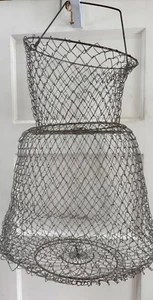 Vintage rund Tropfen Netz Topf zwei Ringe Krabben Fisch Falle - Bild 1 von 2