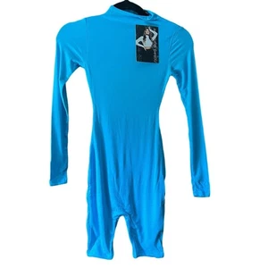 NWT Naked Wardrobe Women's The All Body Long Sleeve Romper In Blue Size XXS - Picture 1 of 8