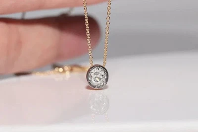 1.00 TCW Round Cut Real Moissanite Solitaire Pendant Solid 14k Double Tone Gold - Image 1 of 4