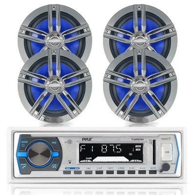 Pyle PLMRB29W морской USB AUX AM/FM Bluetooth ресивер, 4 x морской 6,5» колонки - Изображение 1 из 4