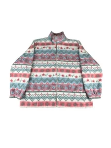 Vintage Alfred Dunner Pastel Floral Aztec Fleece Zip Up Jacket Women’s Sz Large - Picture 1 of 14