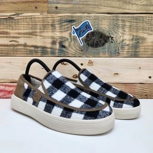 Hey Dude Sunapee Damen-Slipper kariert Lammfellimitat Büffel Größe 9 schwarz weiß - Bild 1 von 12