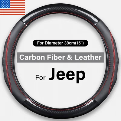 Steering Wheel Cover Deluxe Leather For Jeep Wrangler JK Grand Cherokee Compass Foto 1 de 4