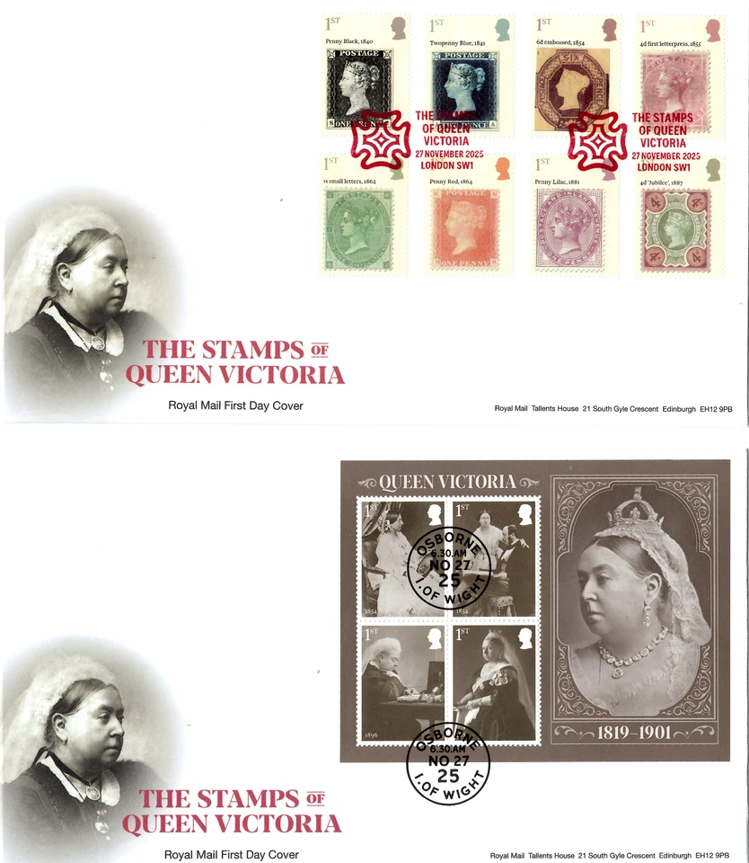 2025 GB STAMPS OF QUEEN VICTORIA PAIR STAMP +MINI SHEET FIRST DAY COVER 27.11.25 - Image 1 of 3